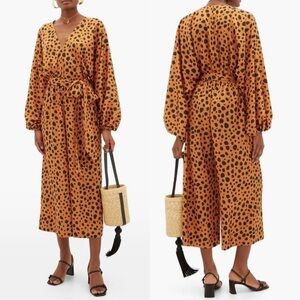 Rhode Jumpsuit Blake Long Sleeve Wide Leg Satin Leopard Cheetah Print L NWT New